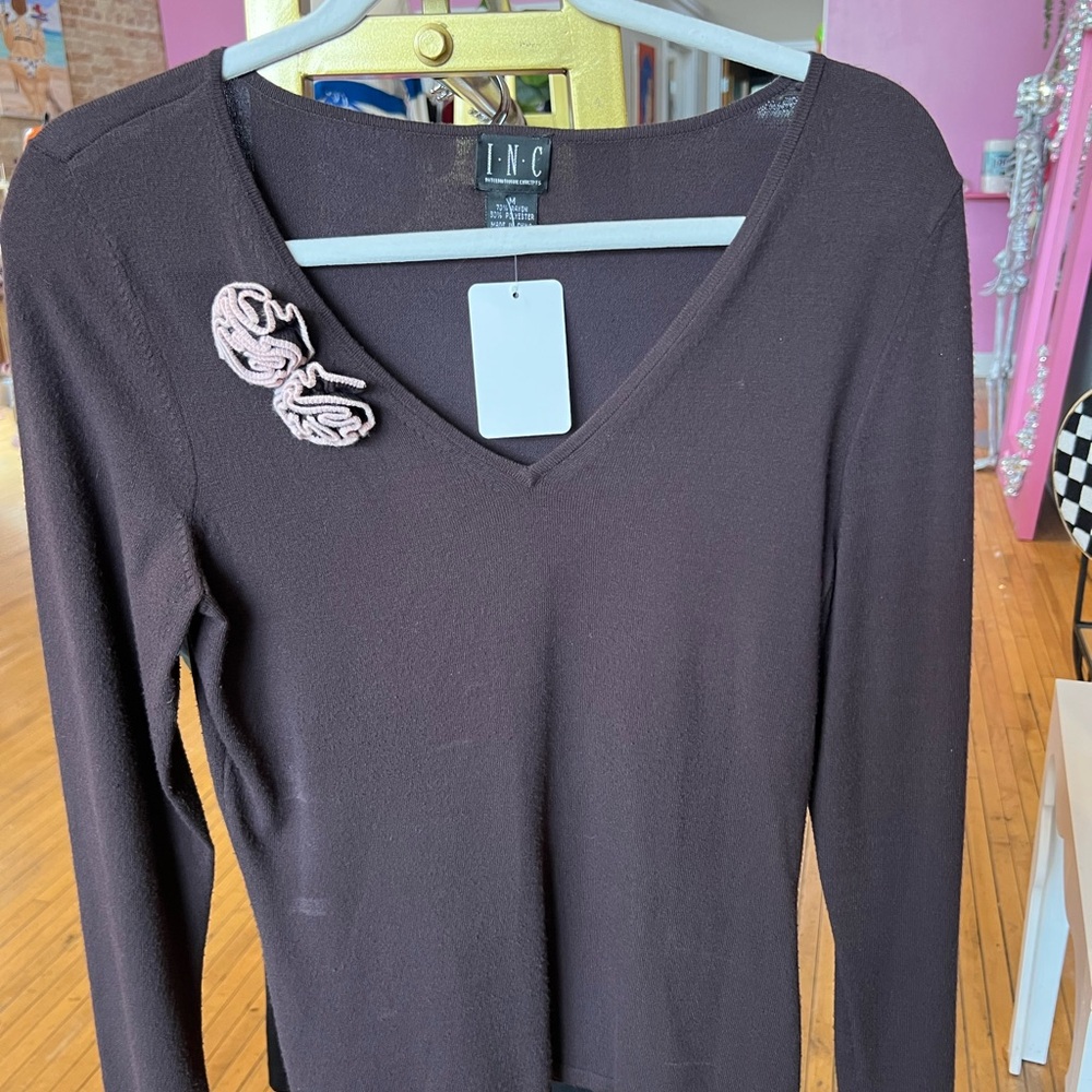 INC International Concepts Women's V-Neck Sweater - Dark Brown